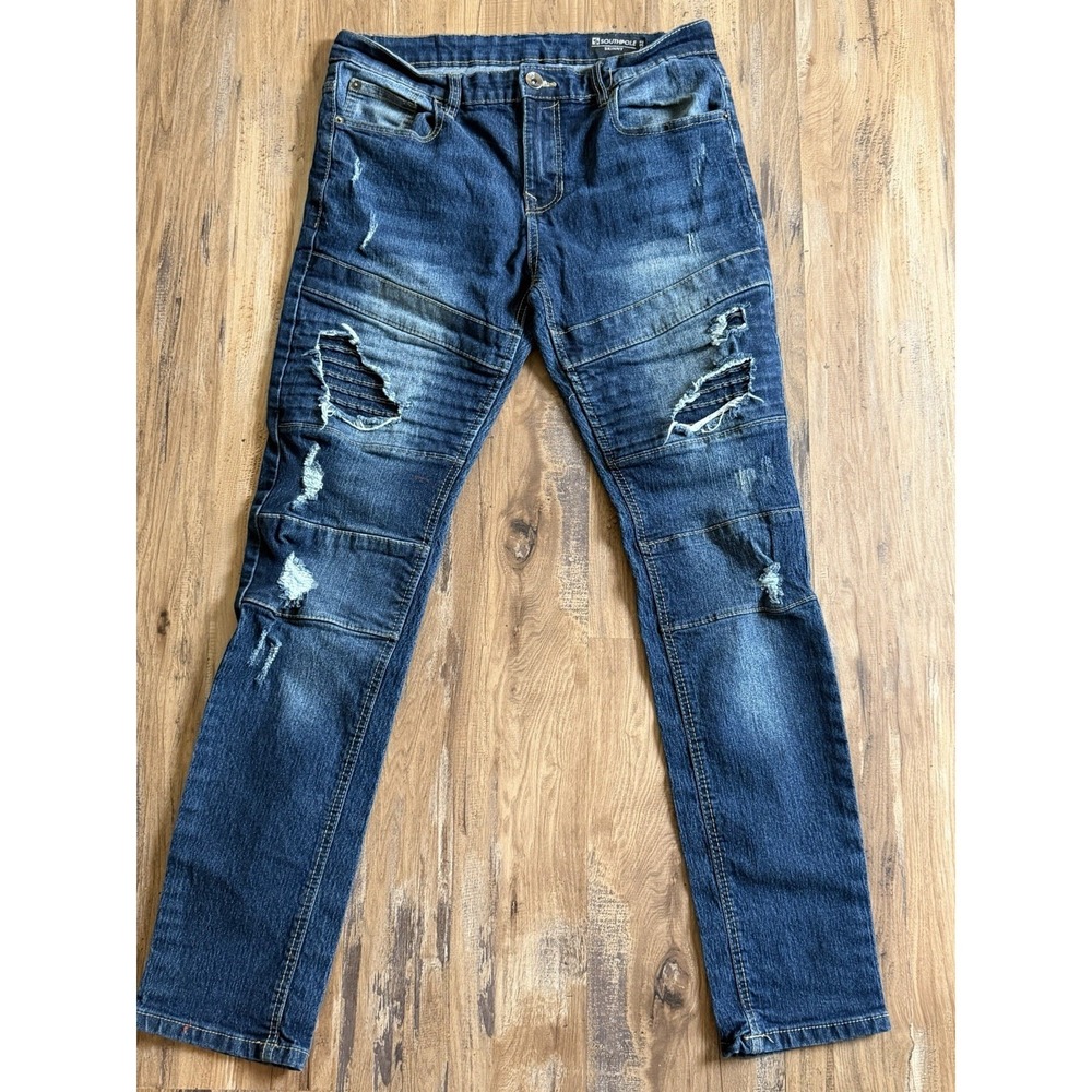 Southpole Skinny Moto Men's Jeans Mid Rise Stretch Grunge Y2K Denim Size 32x32